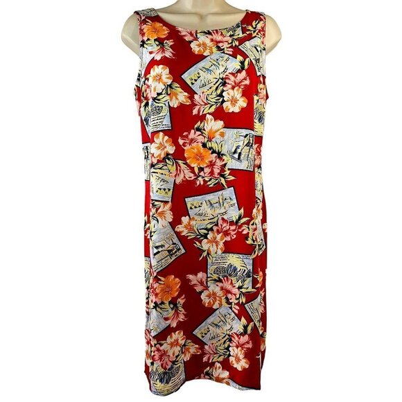 70s Villager Liz Claiborn Hawaiian Shift Dress Rayon Sleeveless Womens M Red - Picture 2 of 9